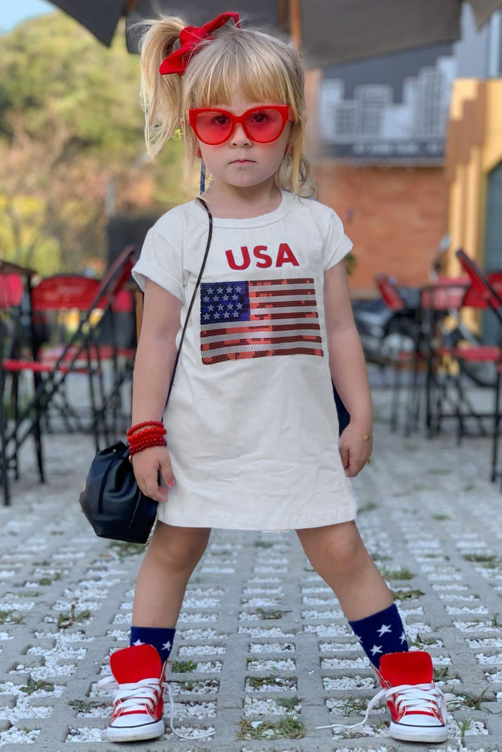 Usa Flag Print Little Girls T-Shirt Dress