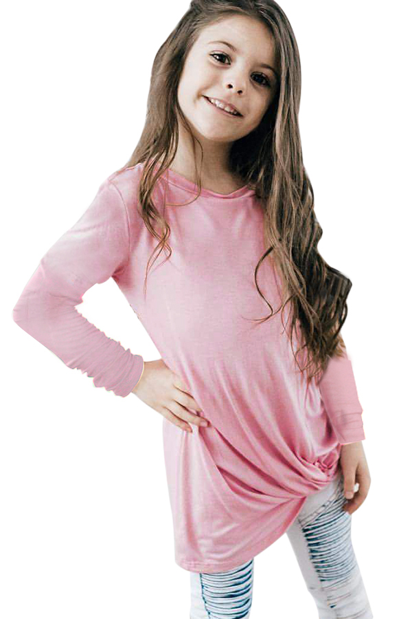 Pink Twist Knot Detail Long Sleeve Girl’s Top