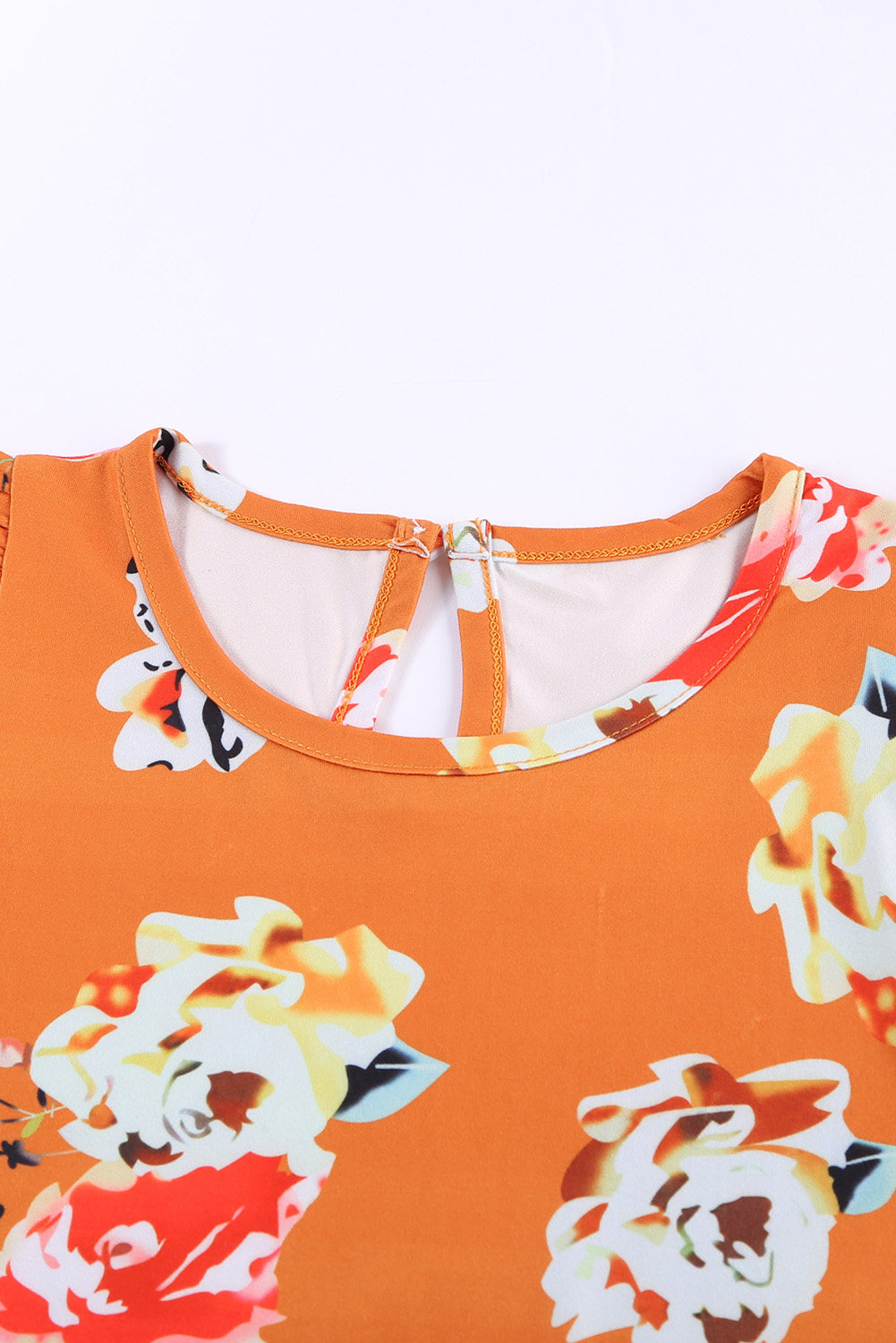 Orange Little Girl Floral Ruffle Tank And Shorts Set