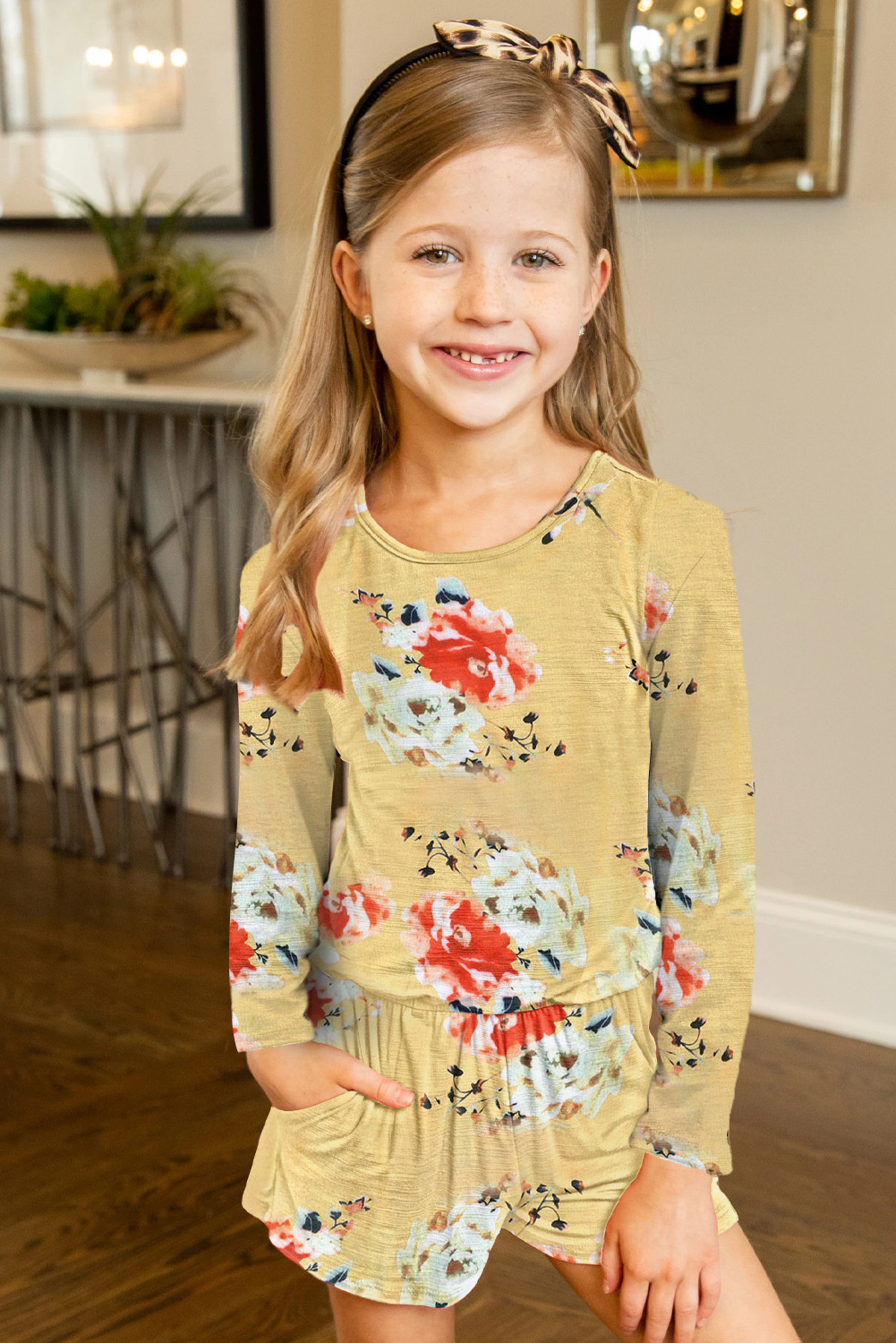 Yellow Little Girls' Floral Long Sleeve Romper