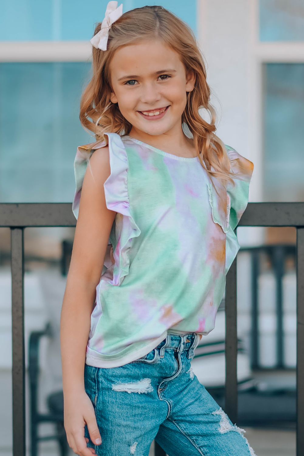 Multicolor Tie-Dye Ruffled Little Girls' Tank