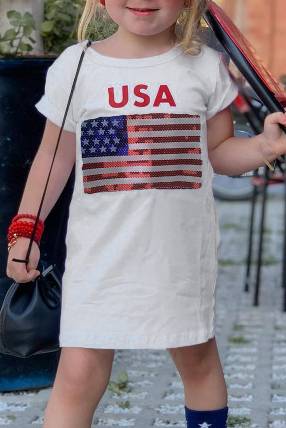 Usa Flag Print Little Girls T-Shirt Dress