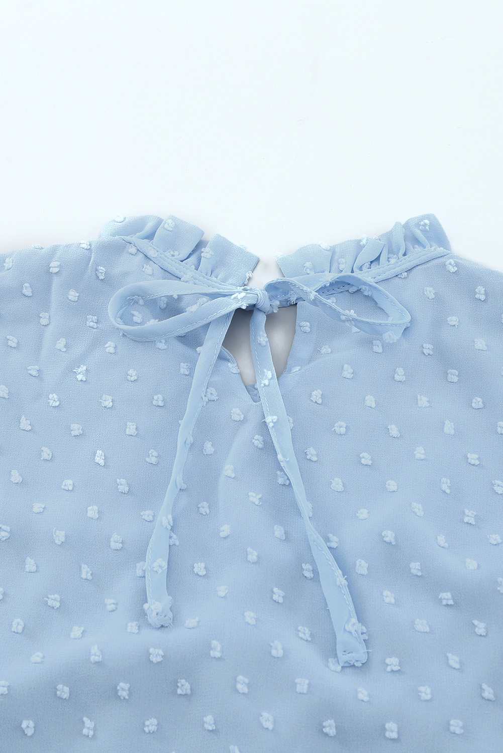 Sky Blue Little Girl Swiss Dot Ruffle Sleeves Top