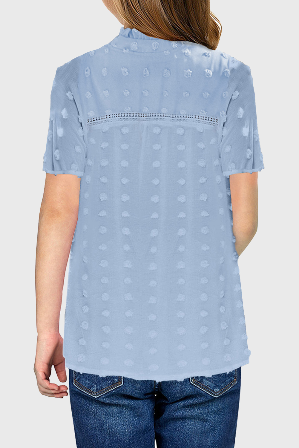 Sky Blue Little Girl Swiss Dot Short Sleeve Flowy Top