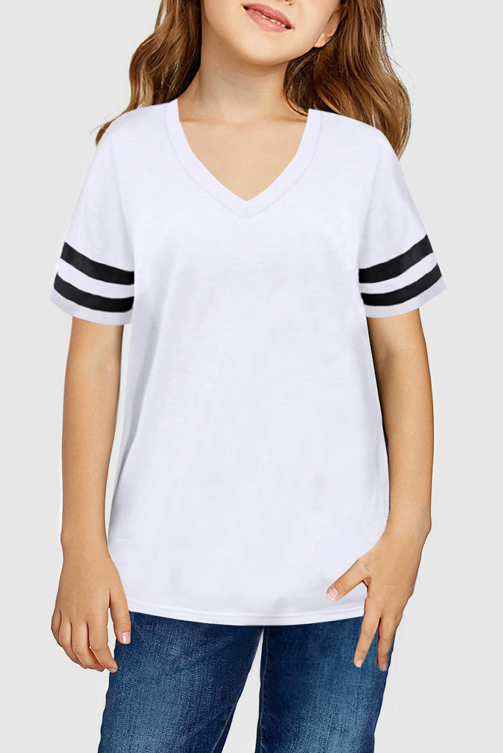 White Striped Short Sleeve Girl’s Top