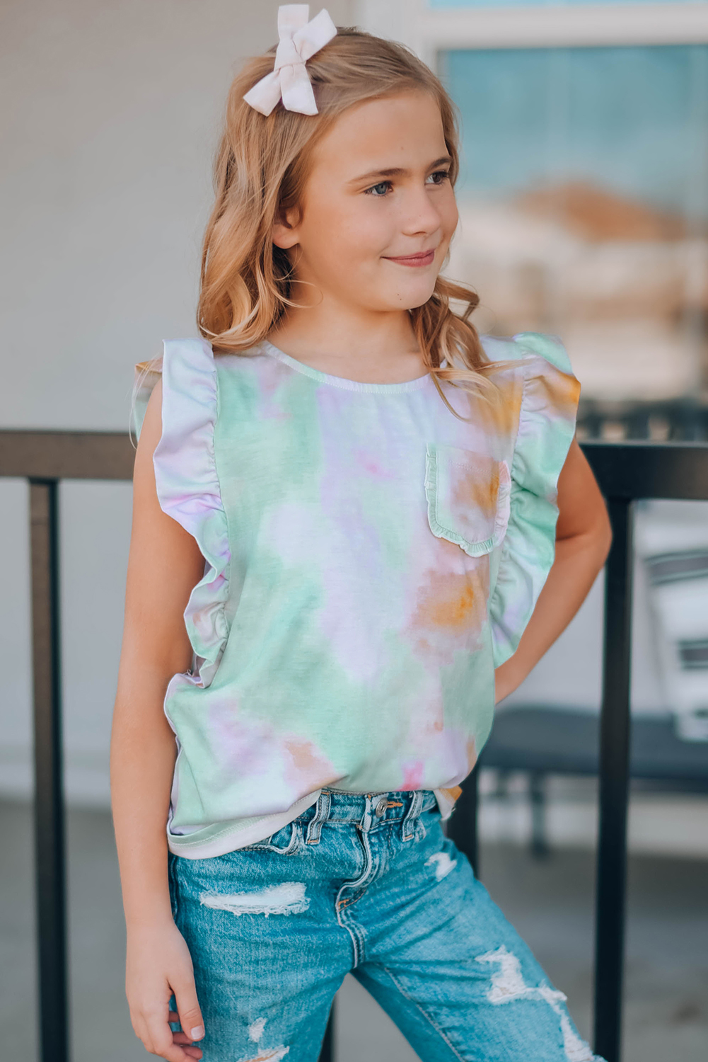 Multicolor Tie-Dye Ruffled Little Girls' Tank