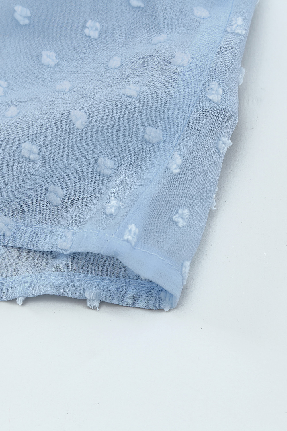 Sky Blue Little Girl Swiss Dot Ruffle Sleeves Top