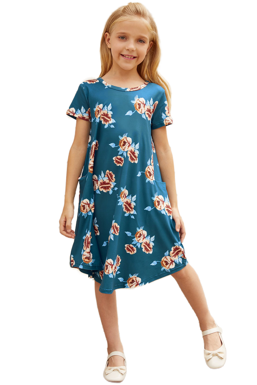 Green Floral Girls T-Shirt Midi Dress