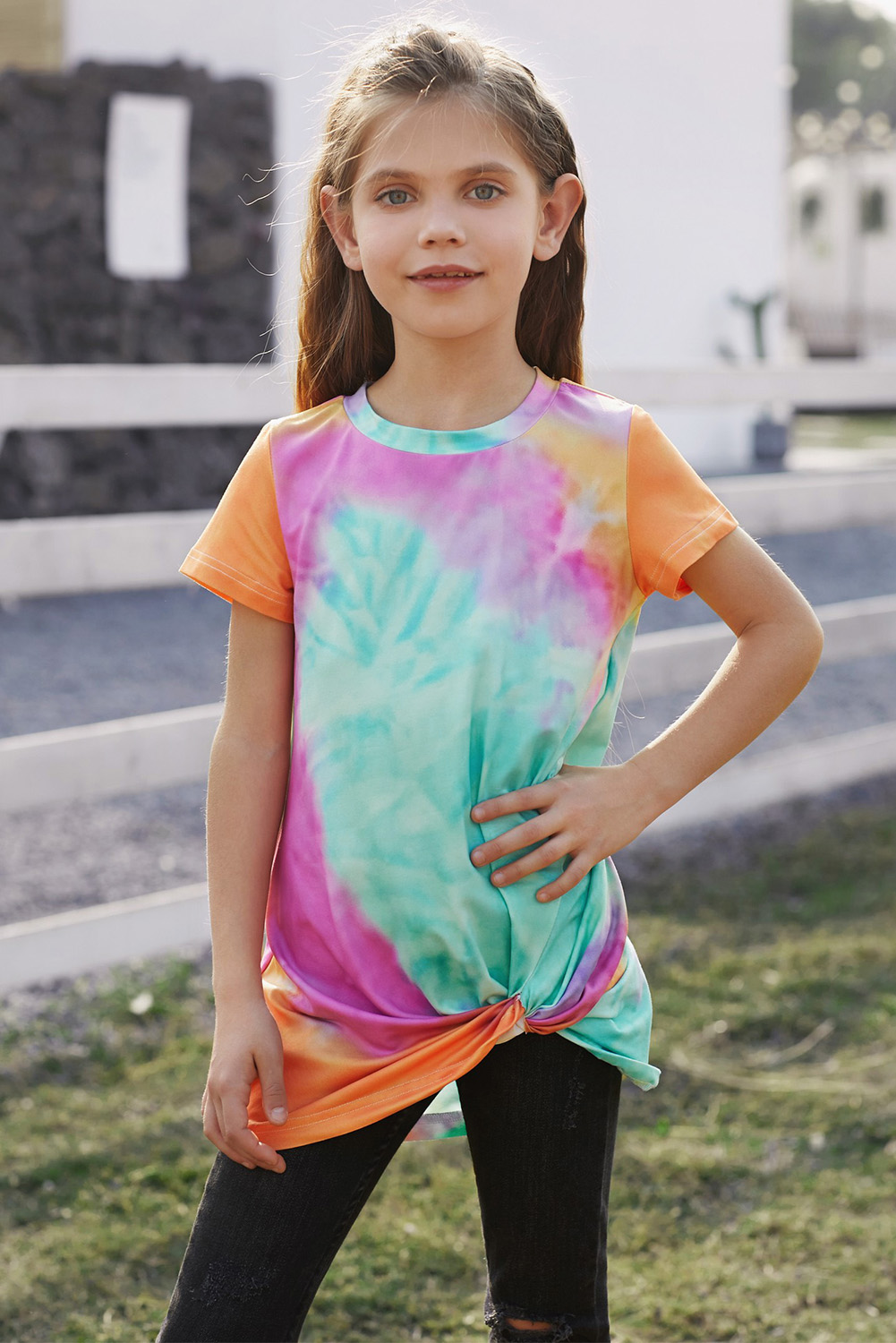 Orange Twisted Tie-Dye Little Girls T-Shirt