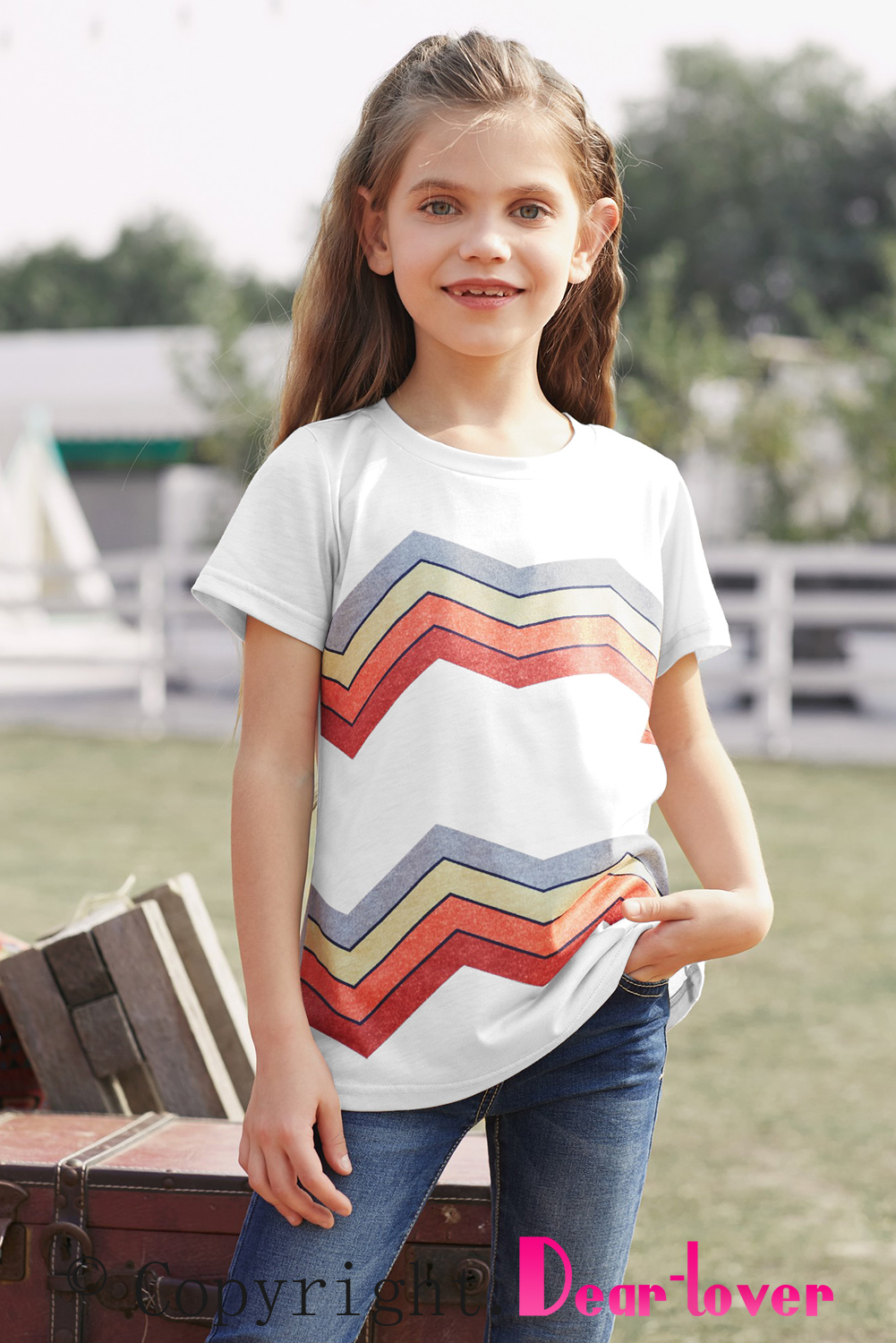 White Colorblock Striped Girls' T-Shirt