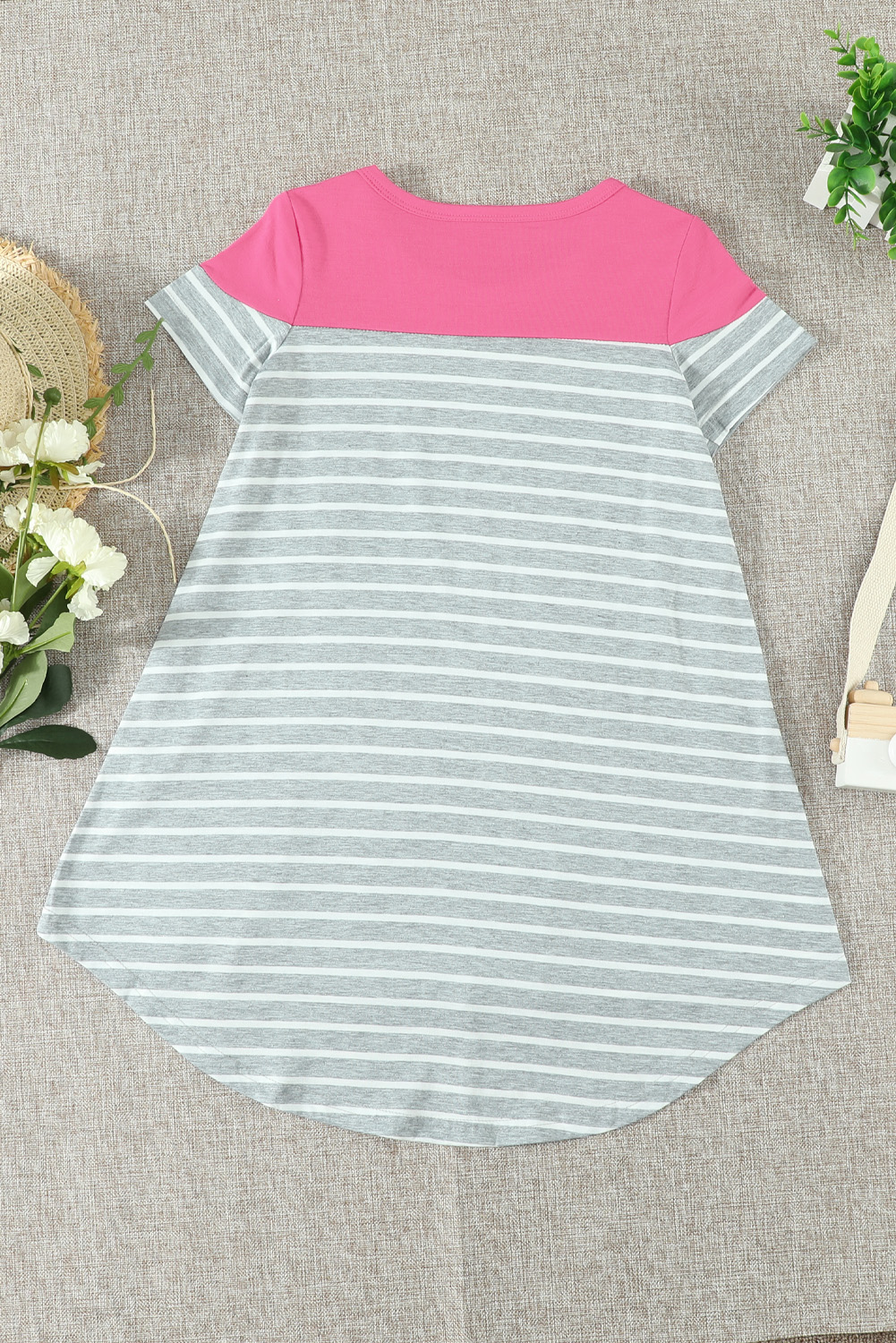 Rose Colorblock Patchwork Striped Girls' Dress