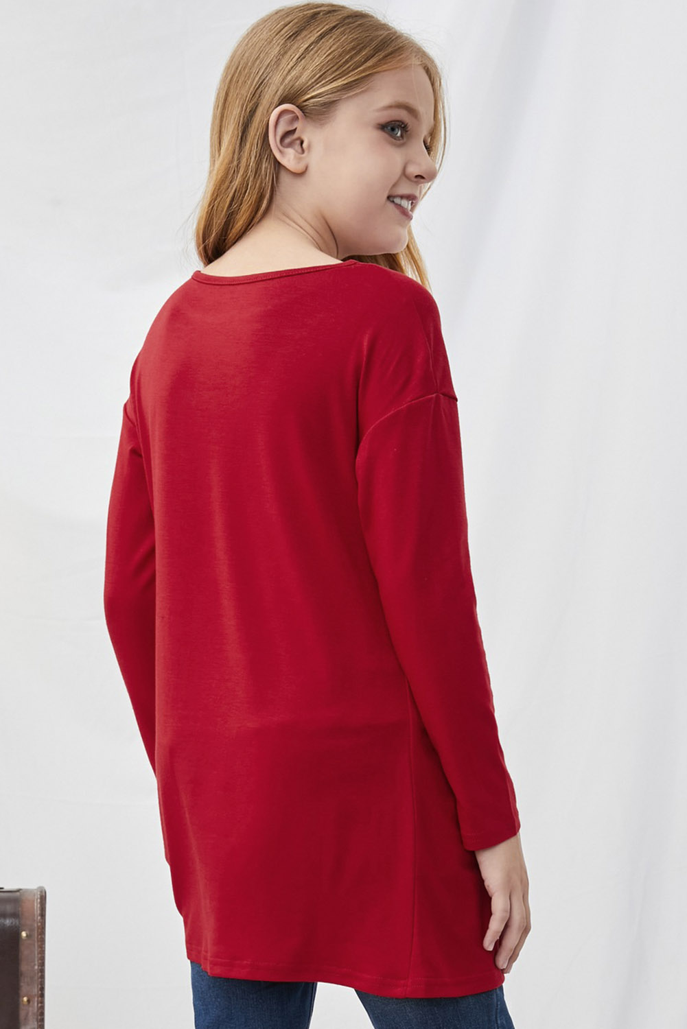 Red Twist Knot Detail Long Sleeve Girl’s Top