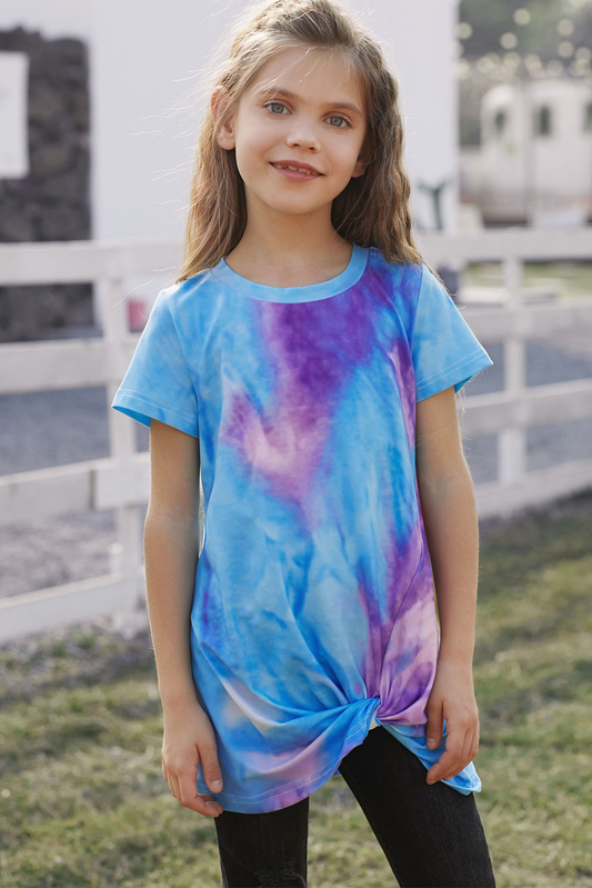 Sky Blue Twisted Tie-Dye Little Girls T-Shirt