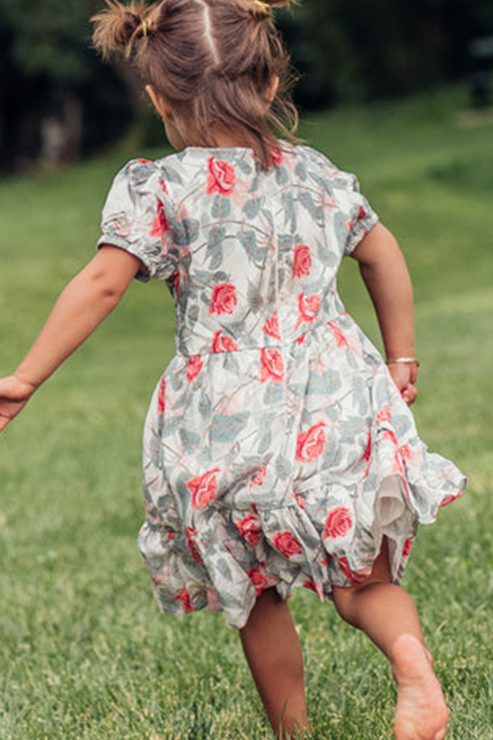 Red Little Girls Painted Rose Floral Dress