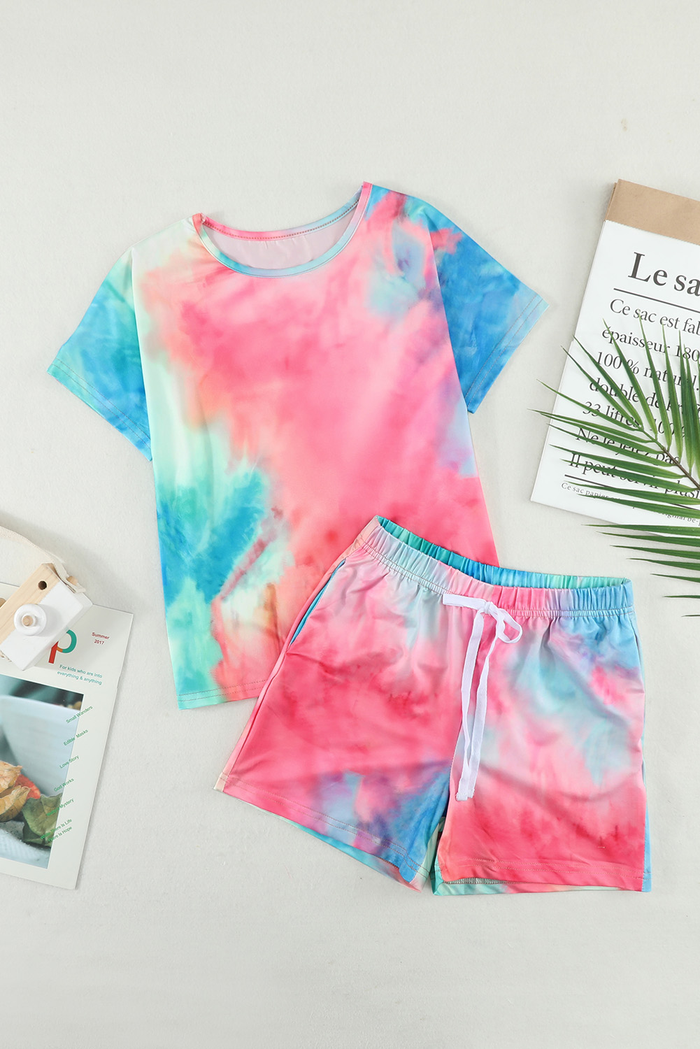 Rose Girl's Tie Dye T Shirt And Drawstring Shorts Set