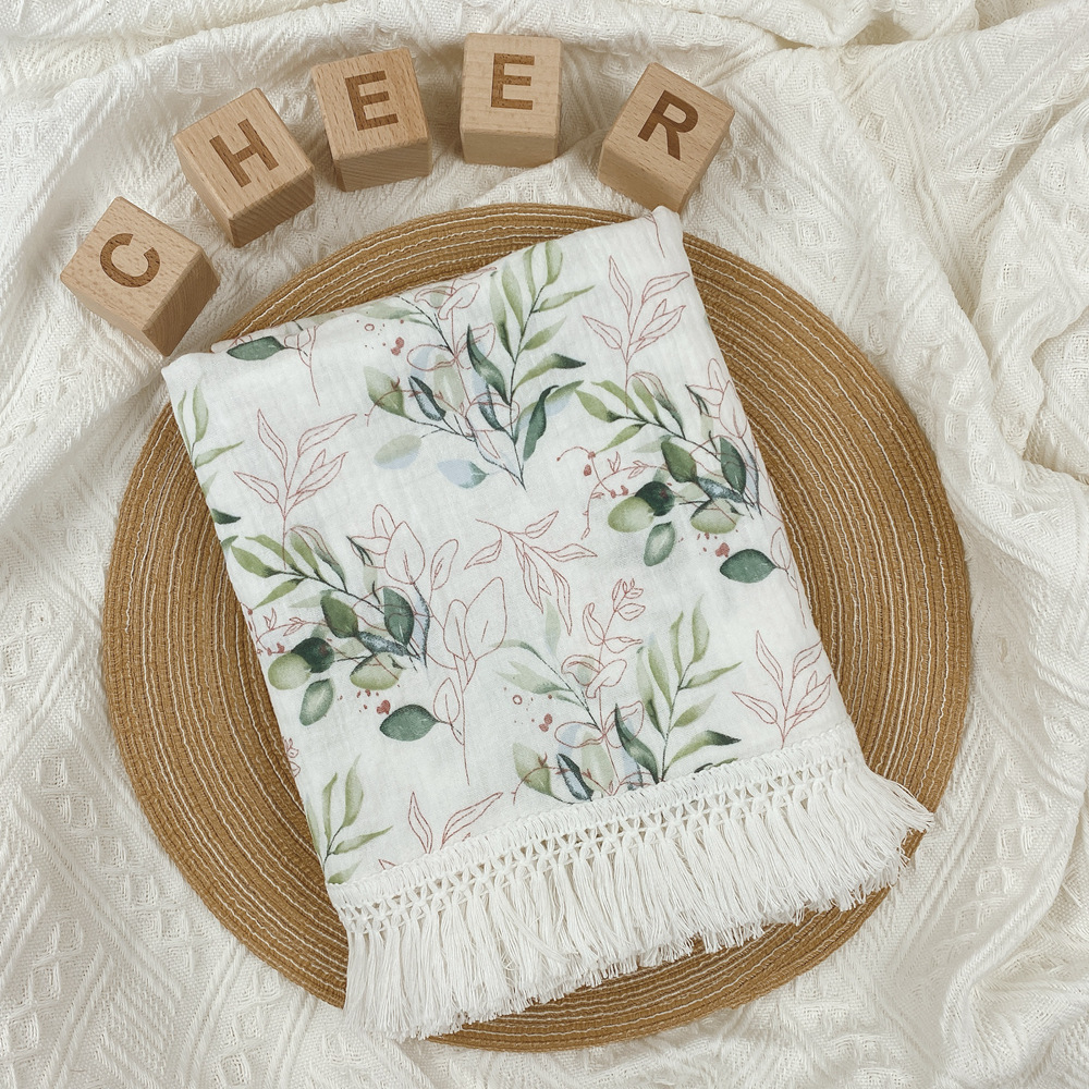 Cotton All Over Print Fringed Baby Receiving Blanket