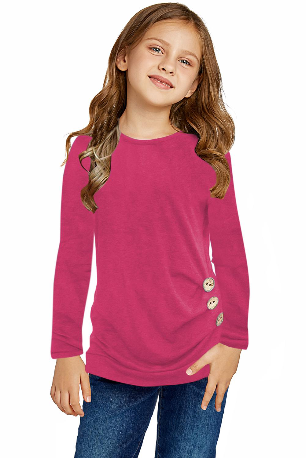 Rose Little Girls Long Sleeve Buttoned Side Top