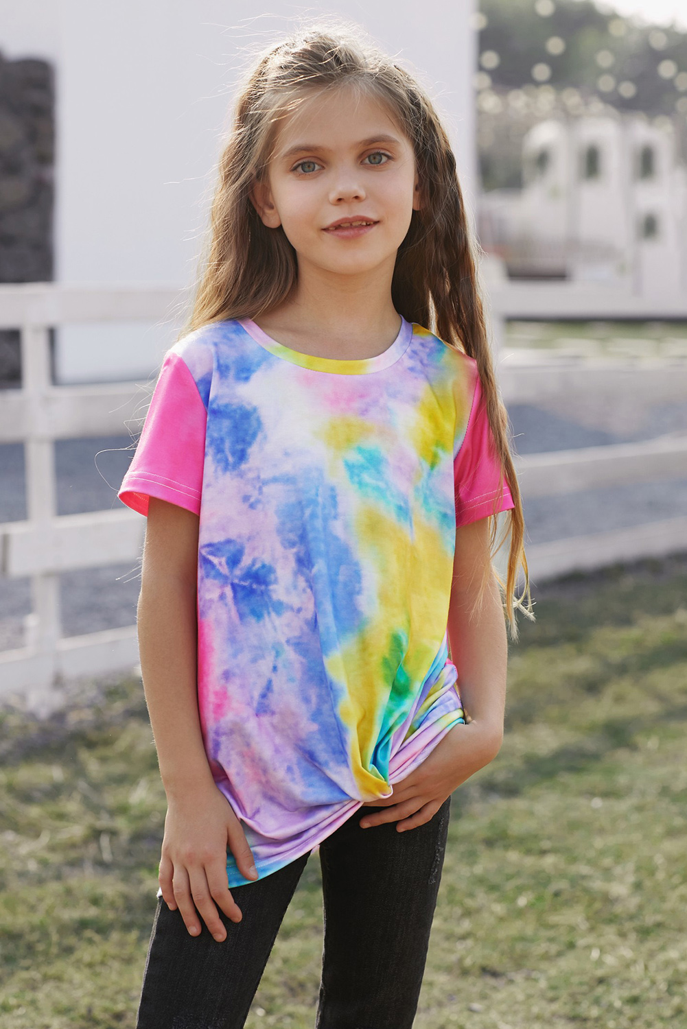 Rose Twisted Tie-Dye Little Girls T-Shirt