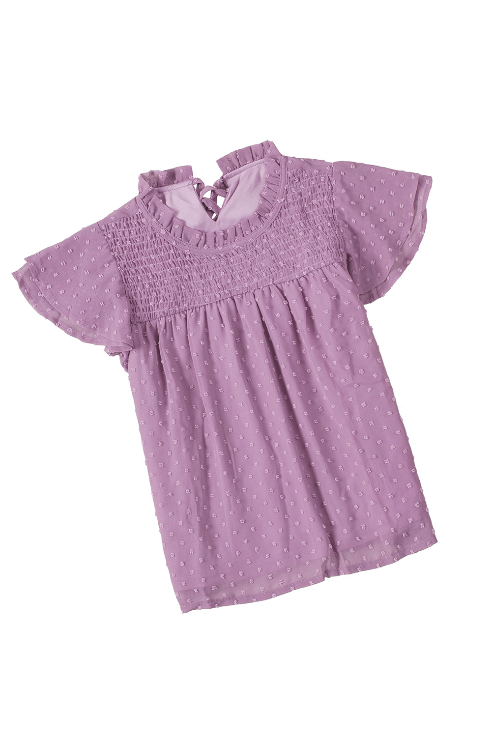 Purple Little Girl Swiss Dot Ruffle Sleeves Top