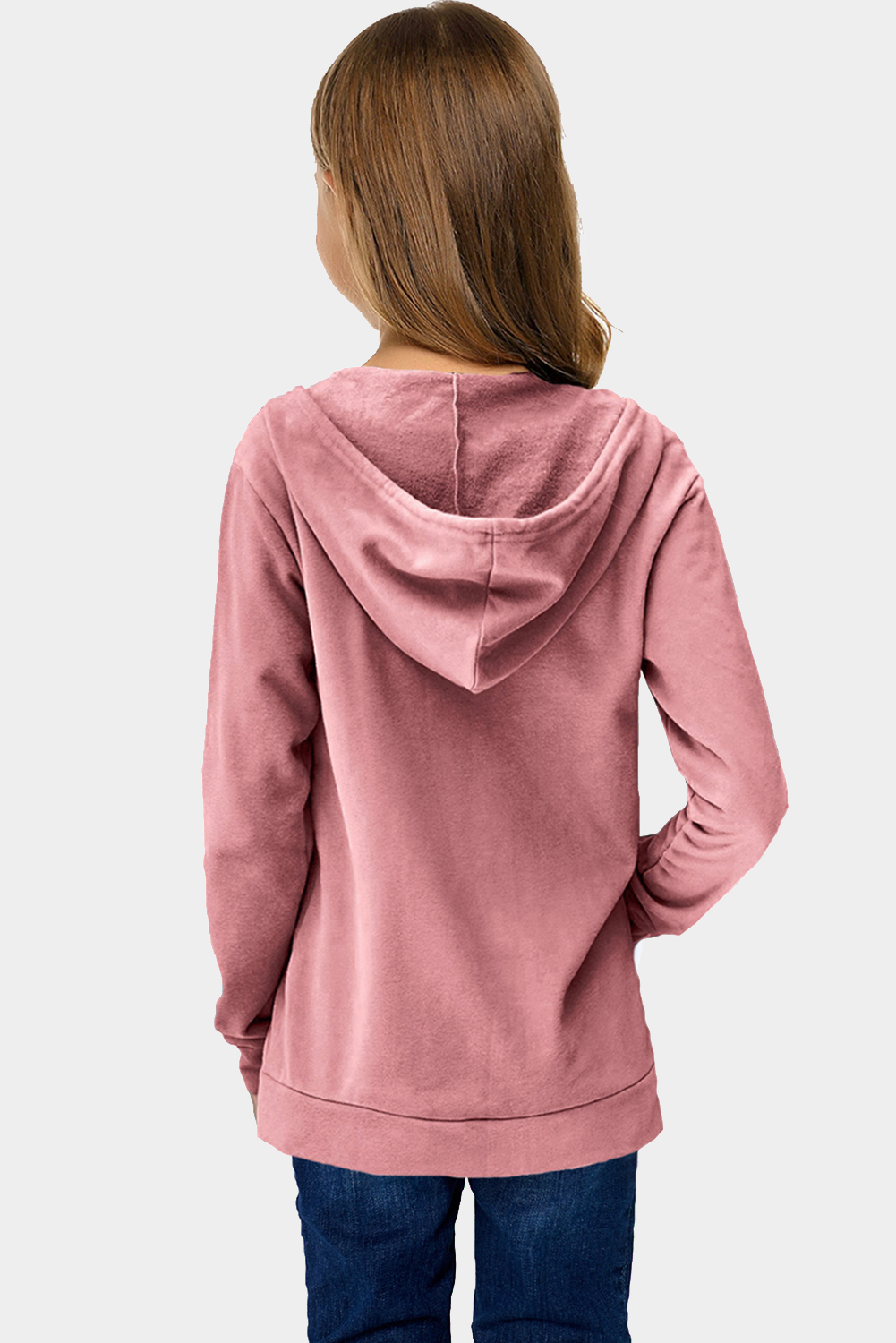 Pink Zipper Hooded Girl’s Coat With Pocket