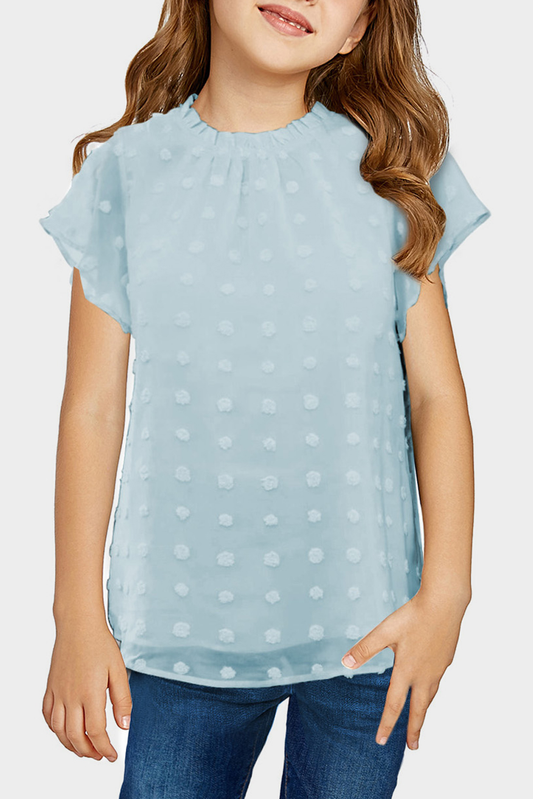 Sky Blue Swiss Dot Short Sleeve Girl's T-Shirt