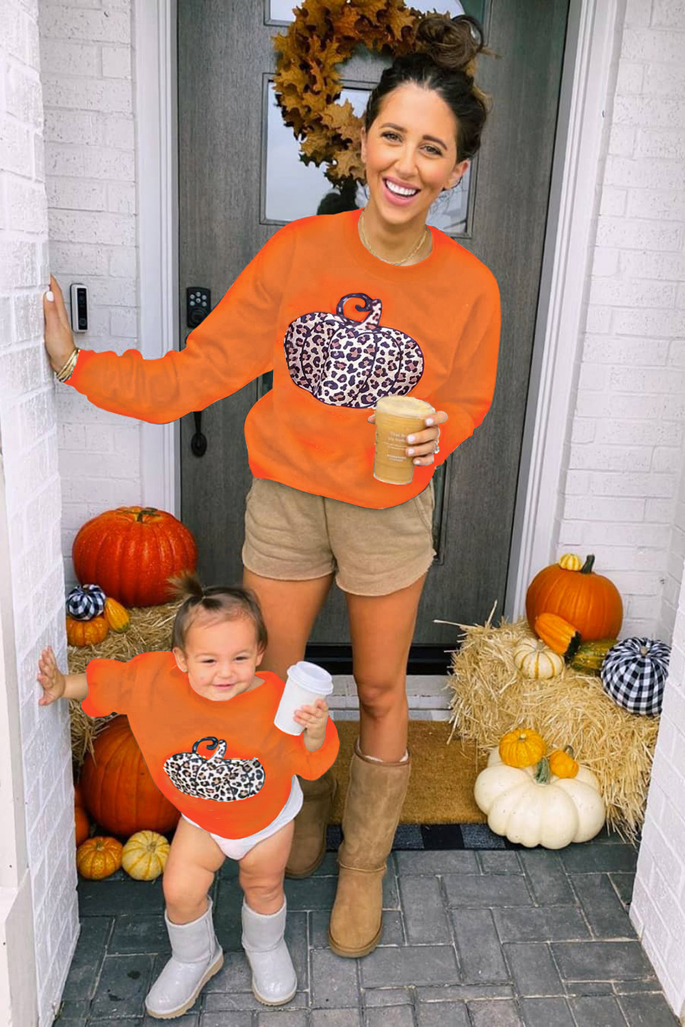 Halloween Pumpkin Print Parent-Child Matching Girls Pullover Sweatshirt