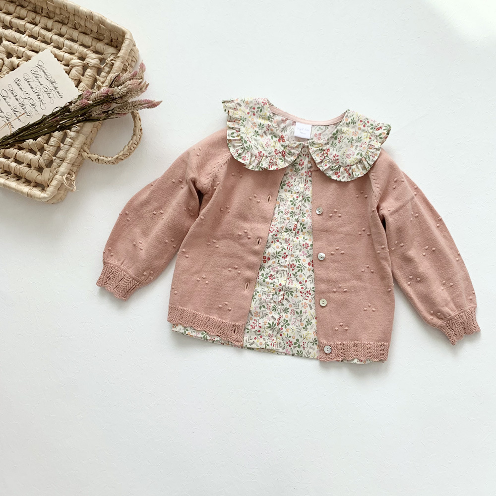 Girls Doll Collar Puff Sleeve Disty Floral Single-Breasted Blouse