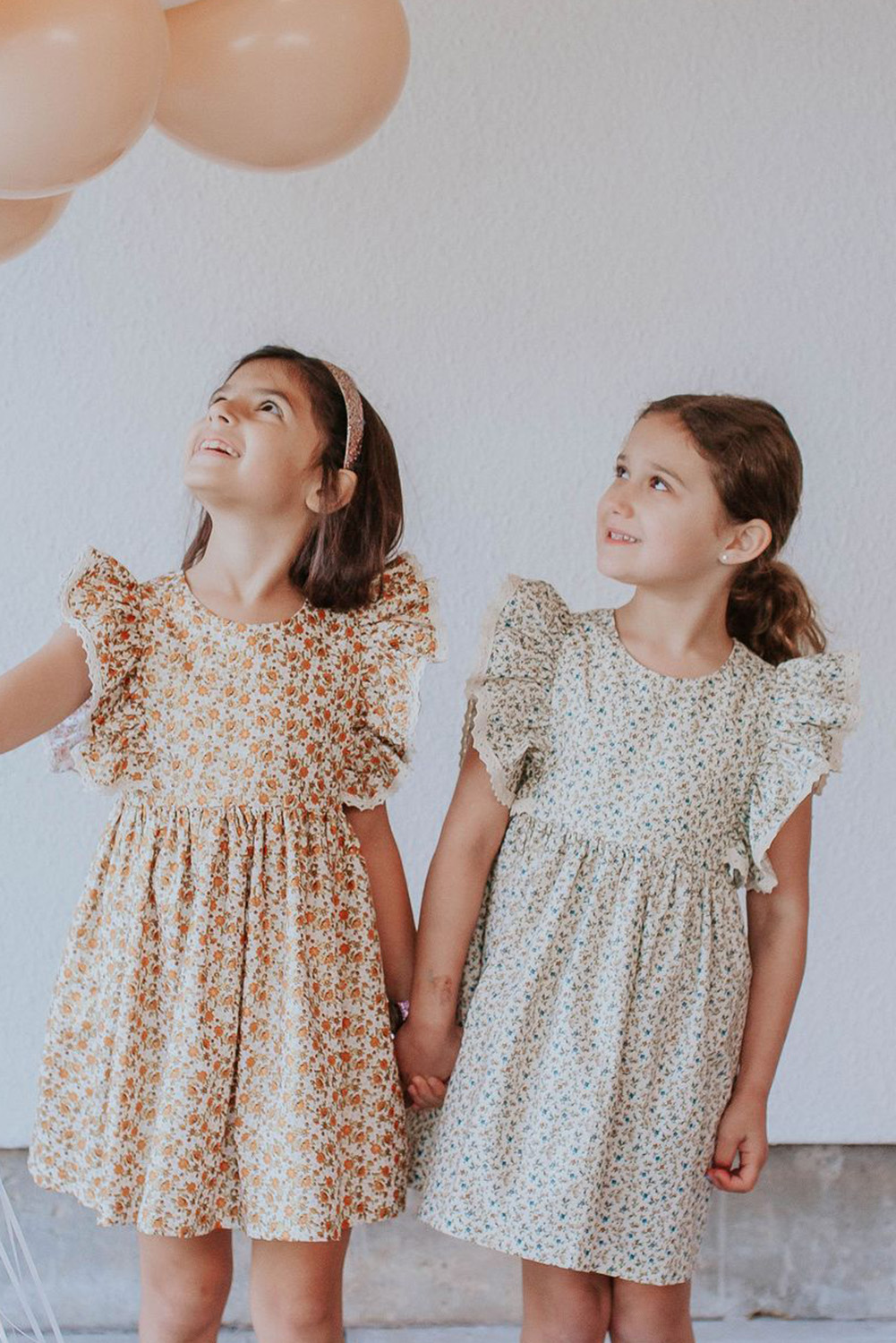 Orange Little Girls Floral Print Ruffled Sleeve Dress