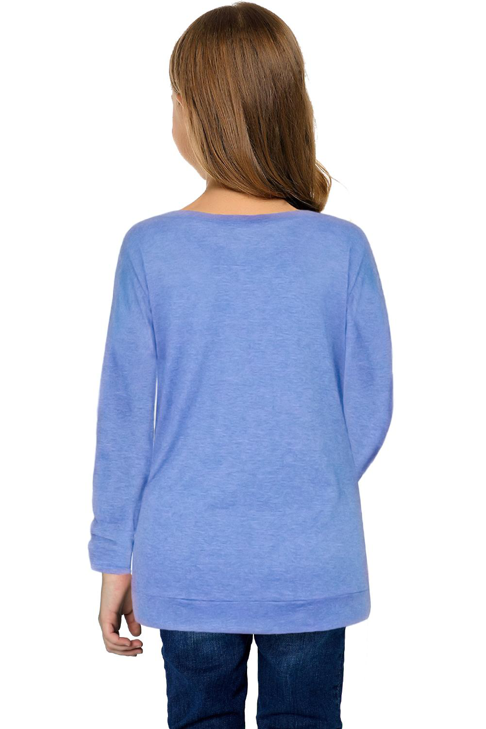 Sky Blue Little Girls Long Sleeve Buttoned Side Top