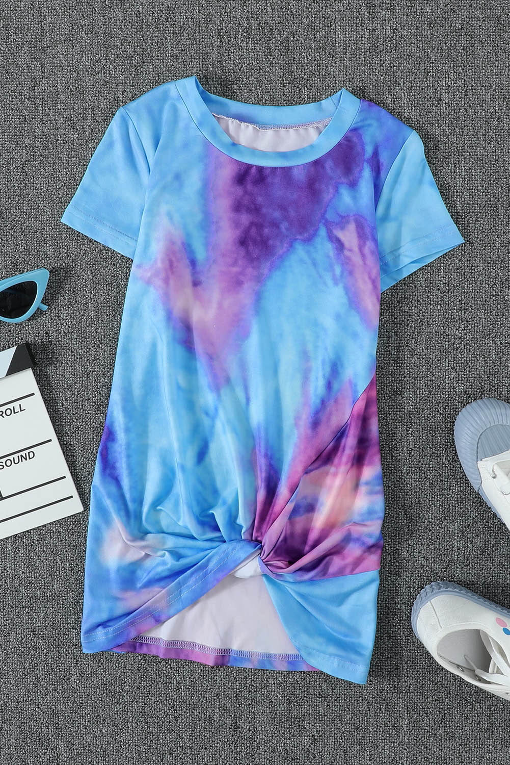 Sky Blue Twisted Tie-Dye Little Girls T-Shirt