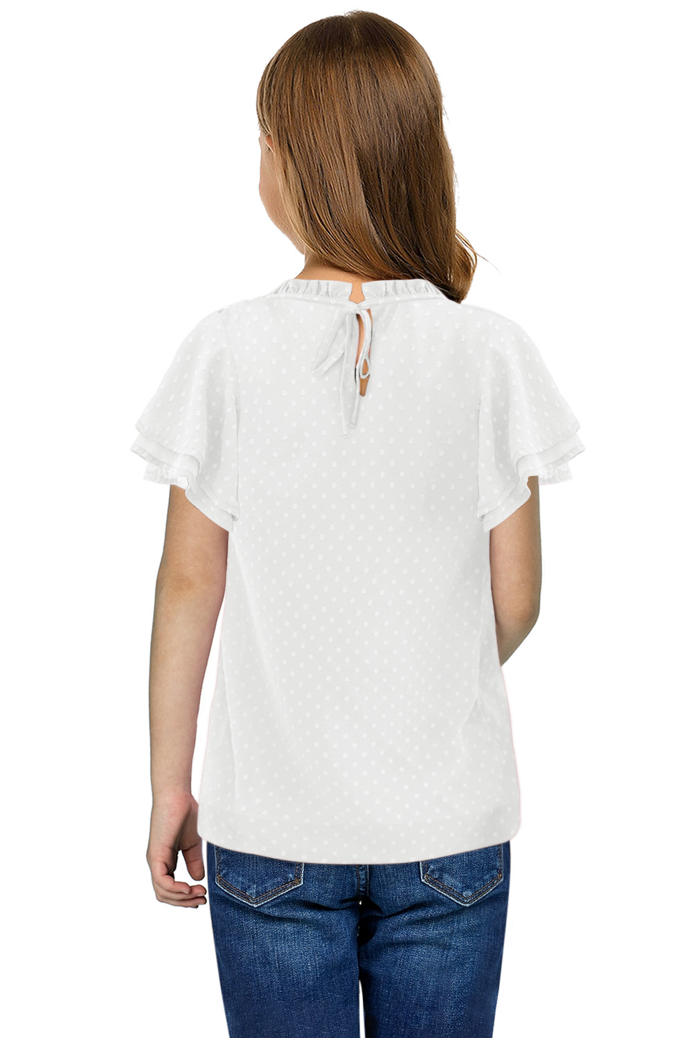 White Little Girl Swiss Dot Ruffle Sleeves Top