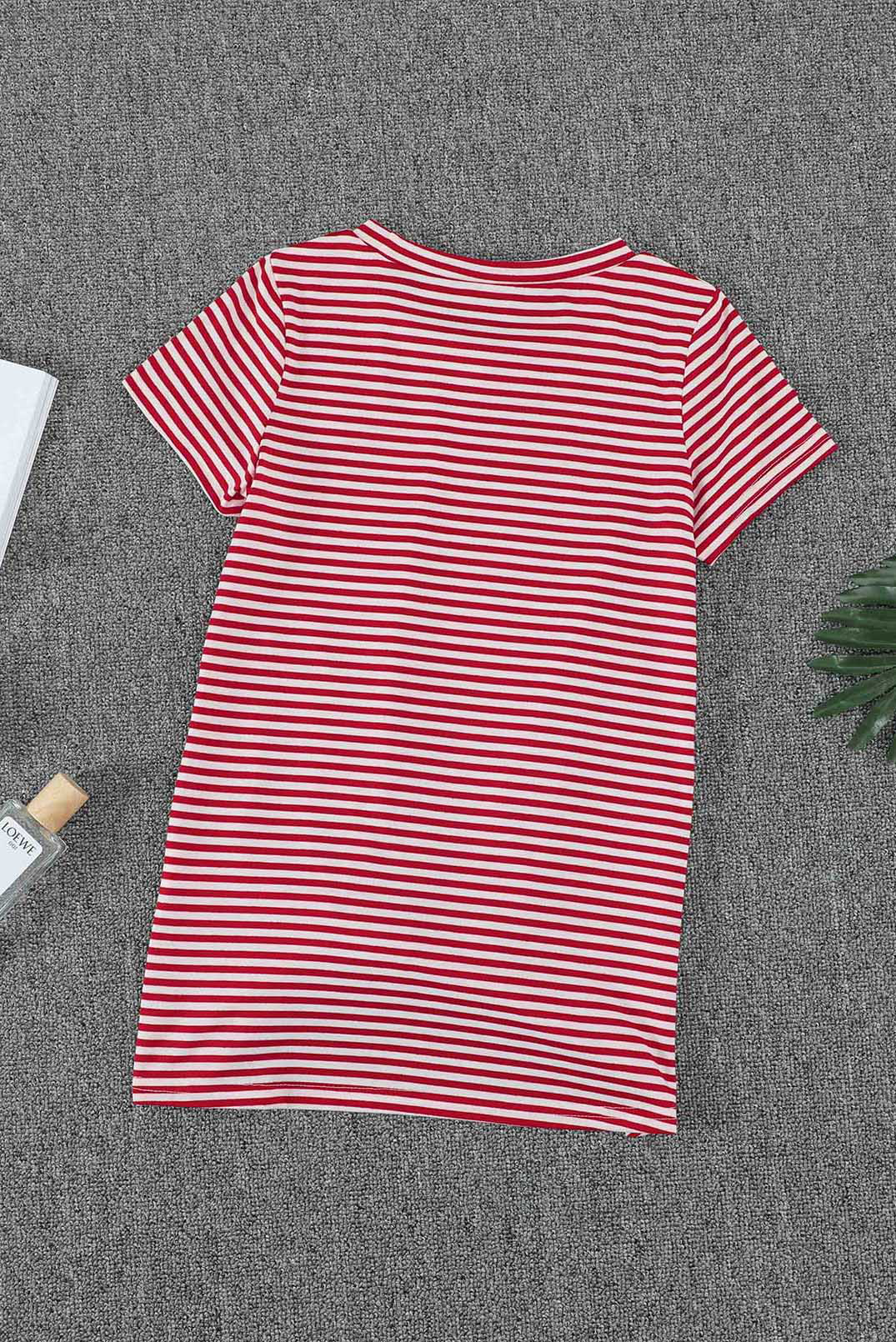 Red Short Sleeve Front Twist Striped Girl's Top