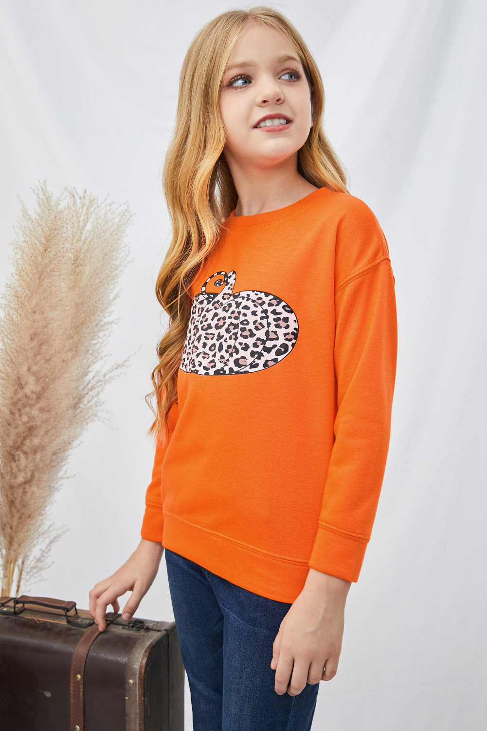 Halloween Pumpkin Print Parent-Child Matching Girls Pullover Sweatshirt