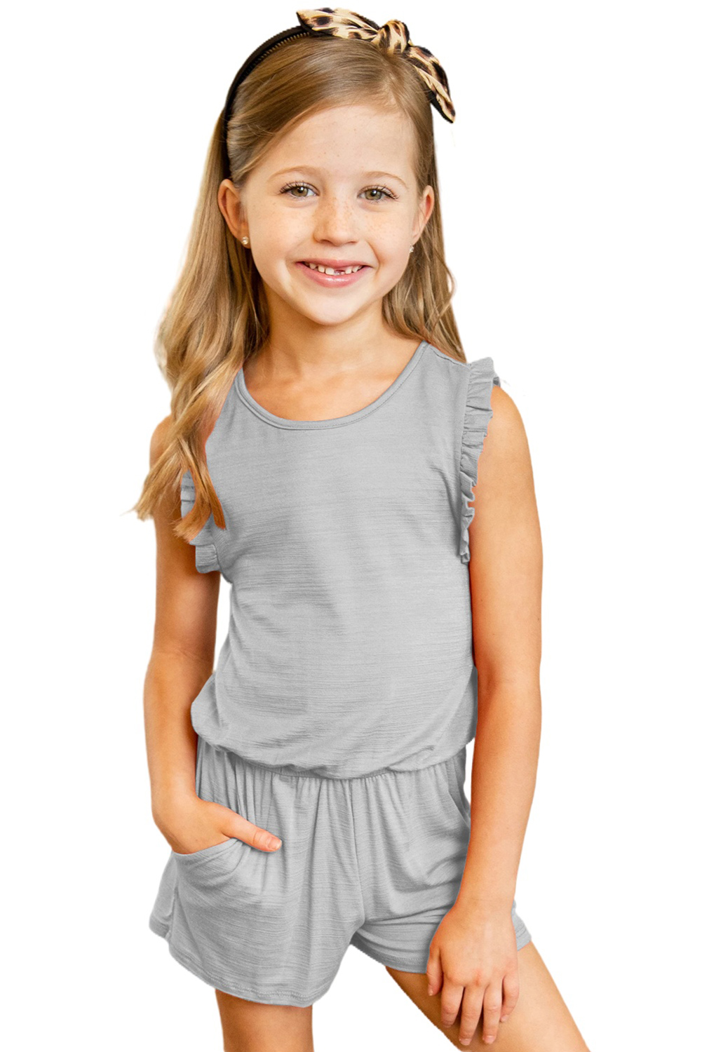 Gray Ruffled Sleeveless Little Girl Romper