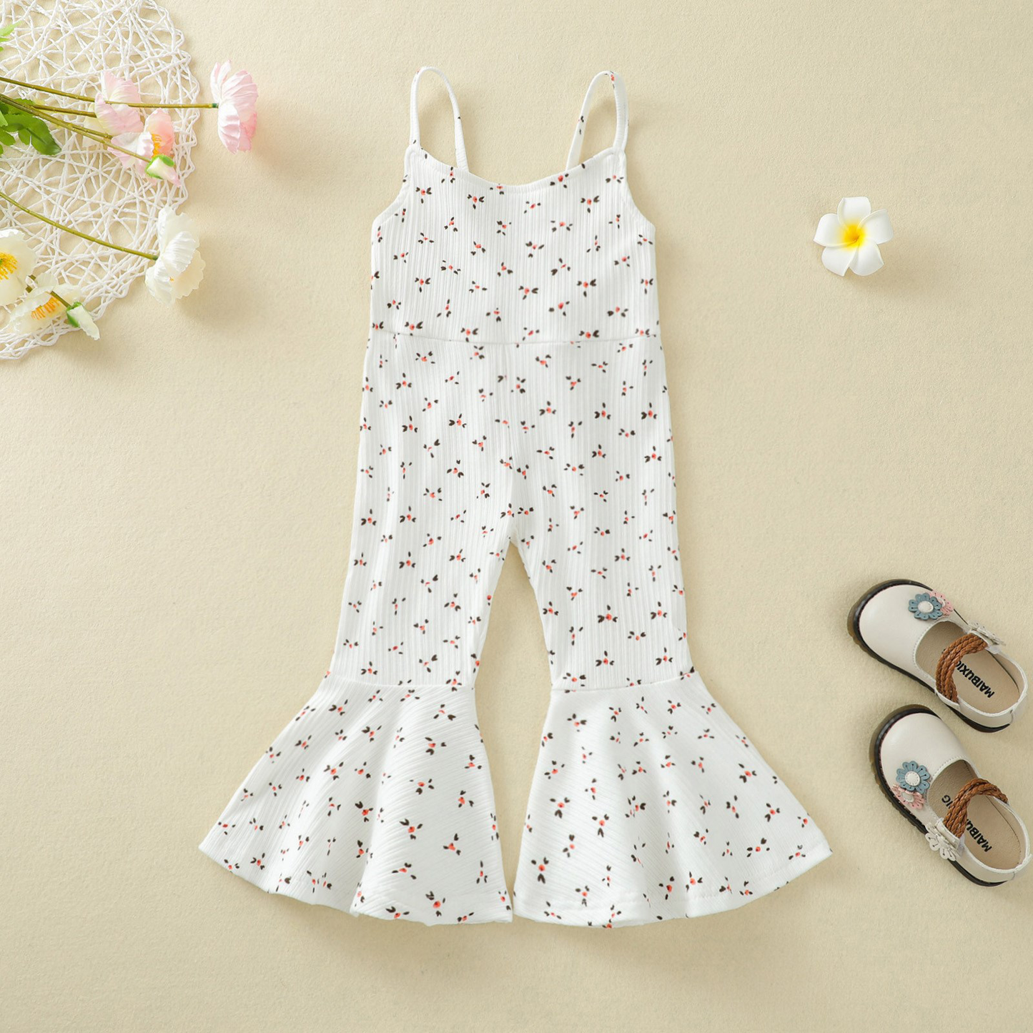 Girls Allover Print Bell-Bottom Jumpsuit