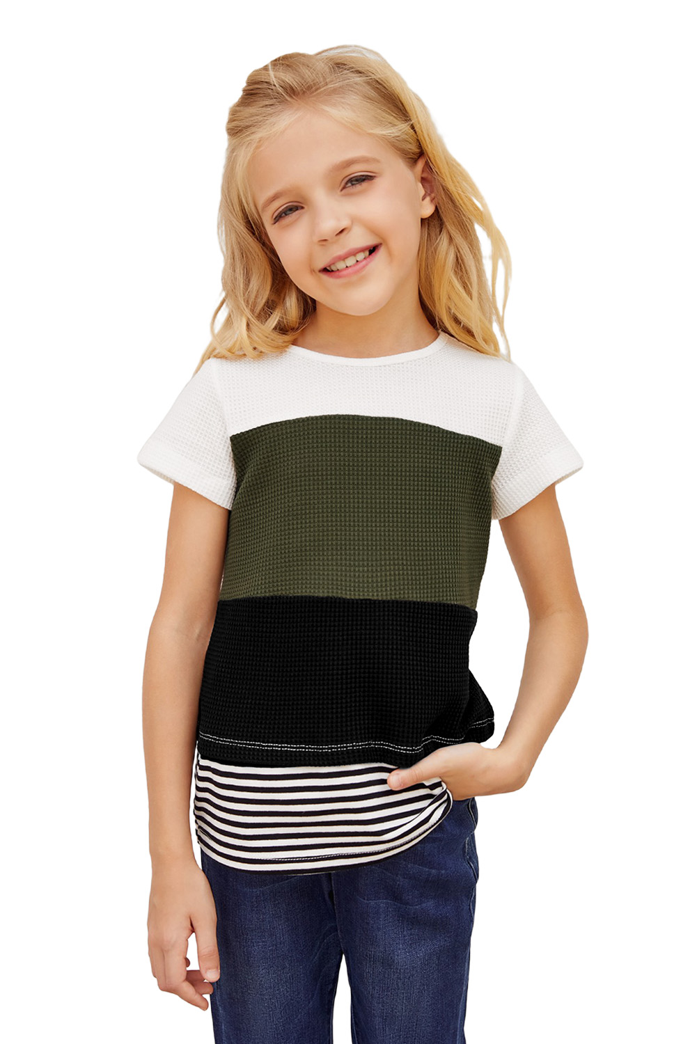 Green Parent-Child Colorblock Striped Girls' T-Shirt