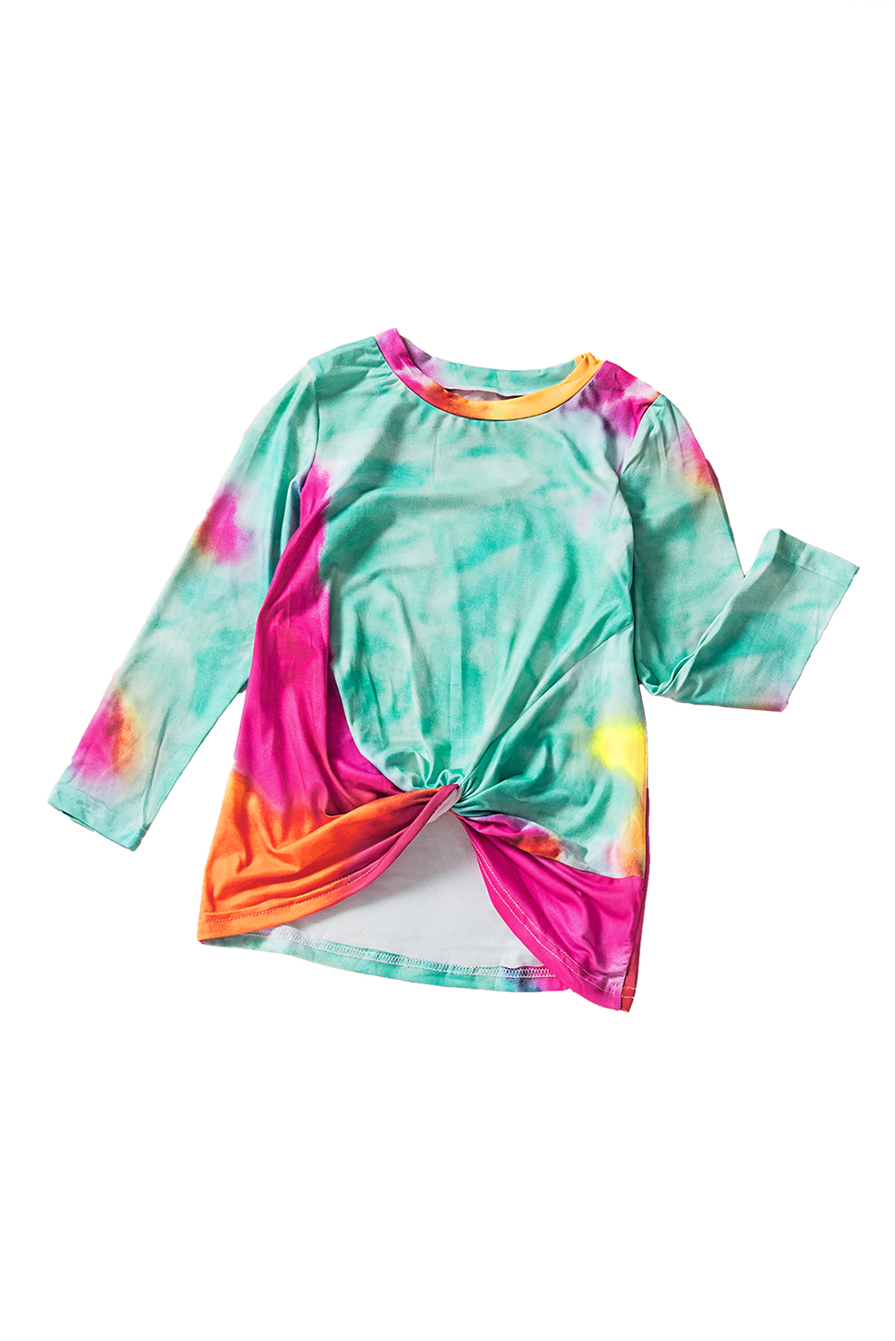 Green Tie Dyed Twist Knot Girl's Long Sleeve Top