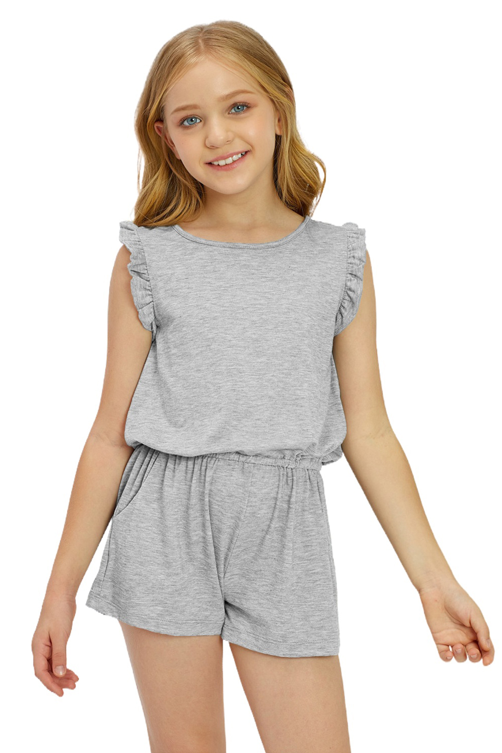 Gray Ruffled Sleeveless Little Girl Romper