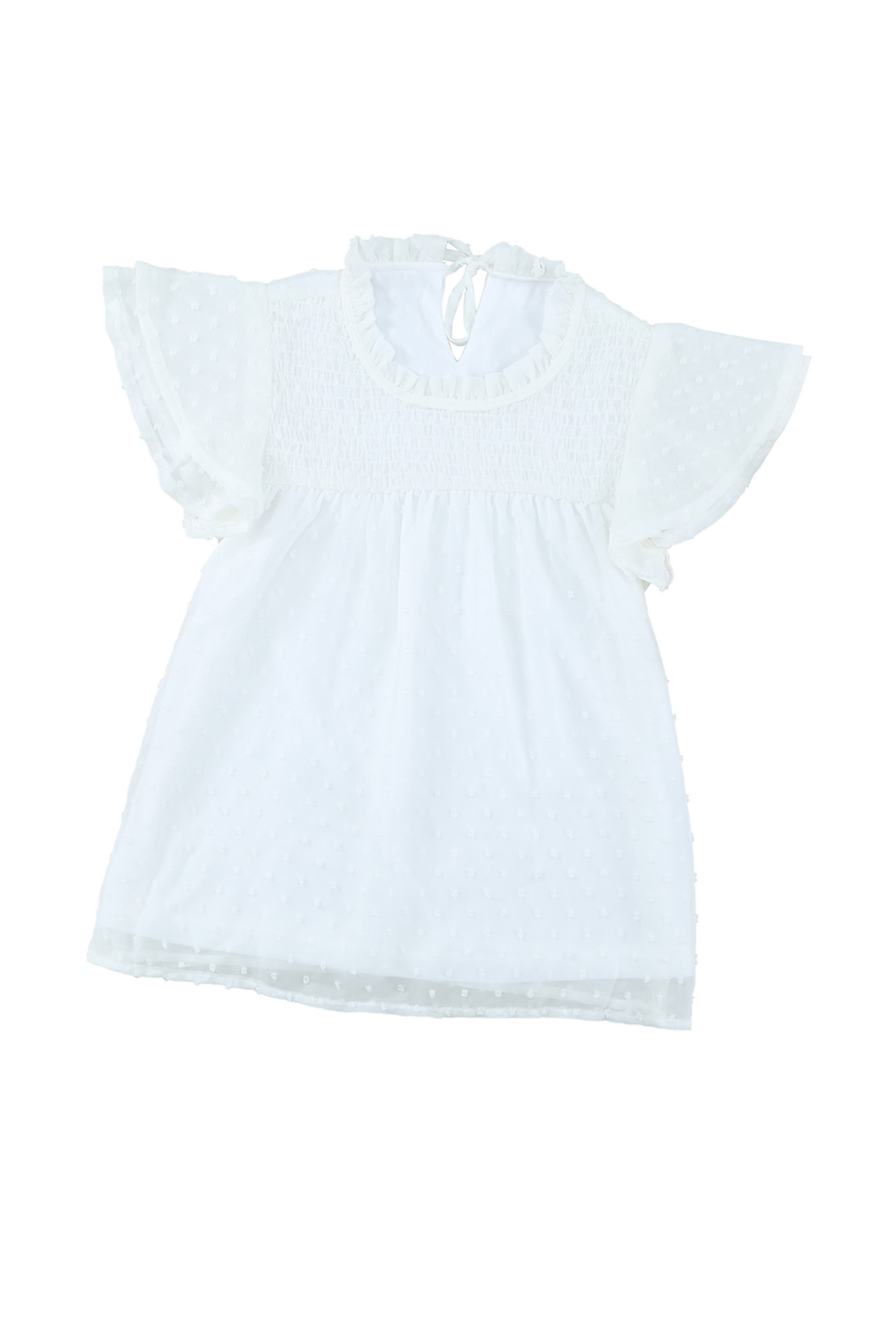 White Little Girl Swiss Dot Ruffle Sleeves Top