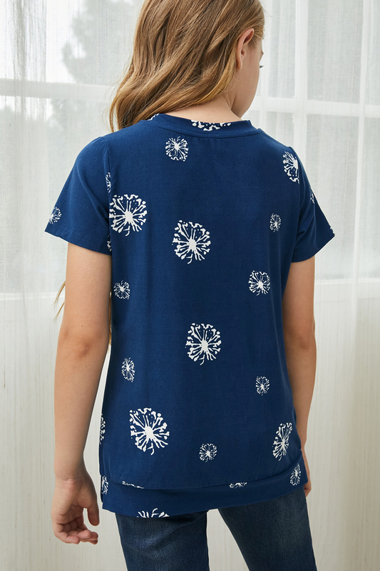 Blue Dandelion Print Little Girl Tee