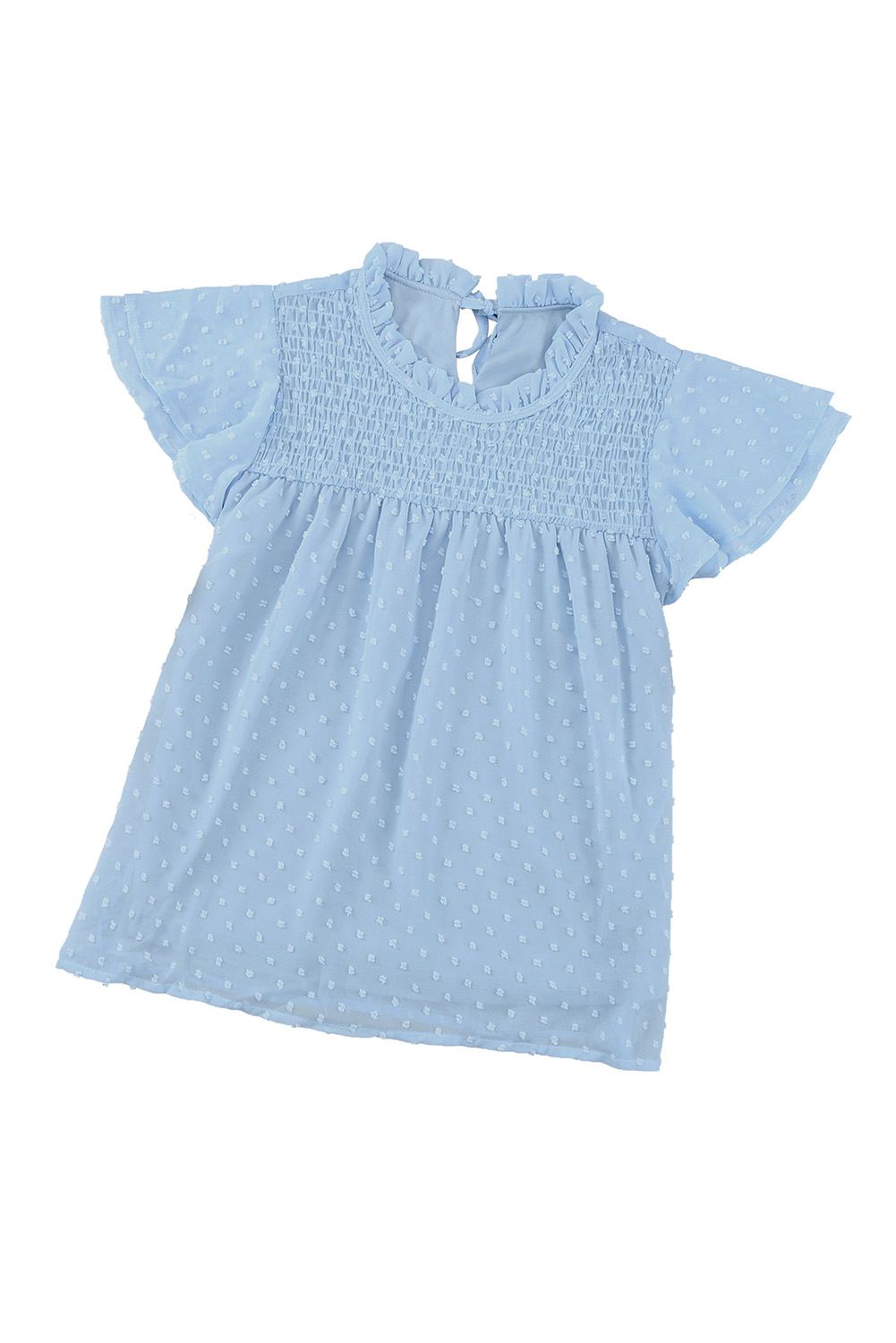 Sky Blue Little Girl Swiss Dot Ruffle Sleeves Top