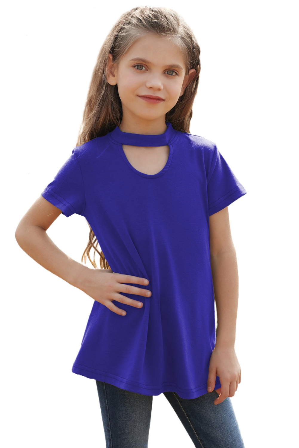 Blue Keyhole Girl’s Short Sleeves Top