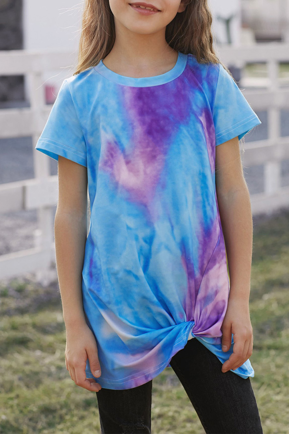 Sky Blue Twisted Tie-Dye Little Girls T-Shirt