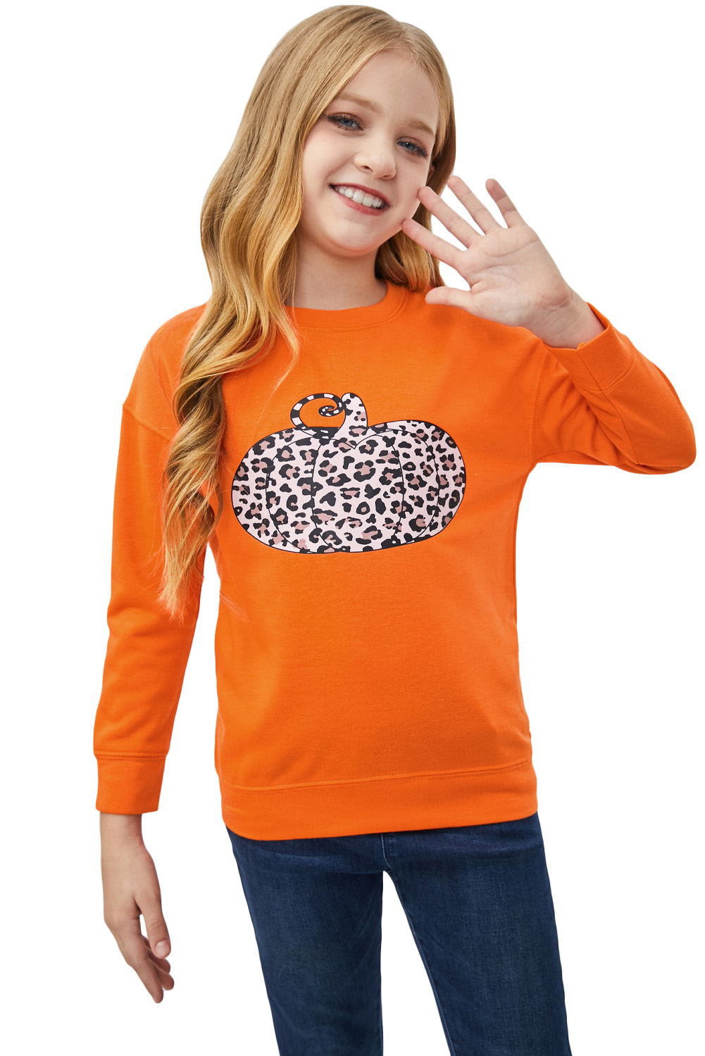 Halloween Pumpkin Print Parent-Child Matching Girls Pullover Sweatshirt