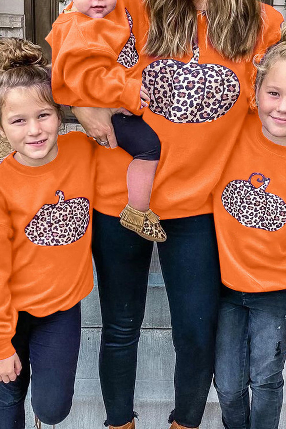 Halloween Pumpkin Print Parent-Child Matching Girls Pullover Sweatshirt