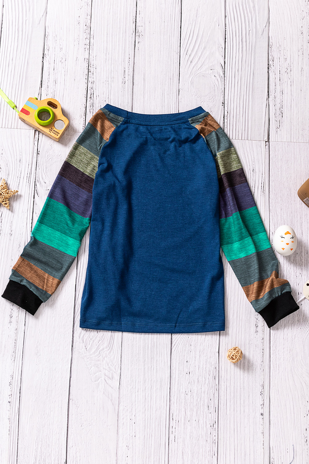 Blue Striped Color Block Girl's Long Sleeve Top