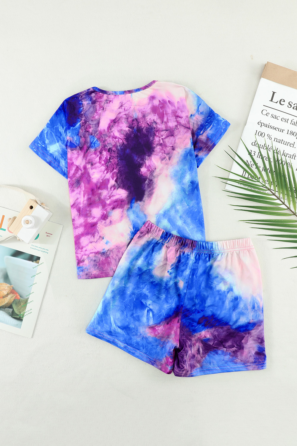 Purple Girl's Tie Dye T Shirt And Drawstring Shorts Set