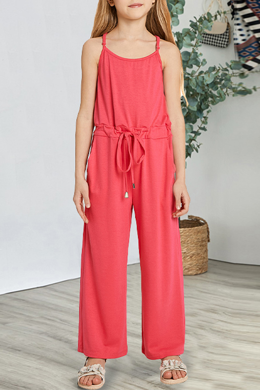 Red Spaghetti Strap Wide Leg Girls Jumpsuit