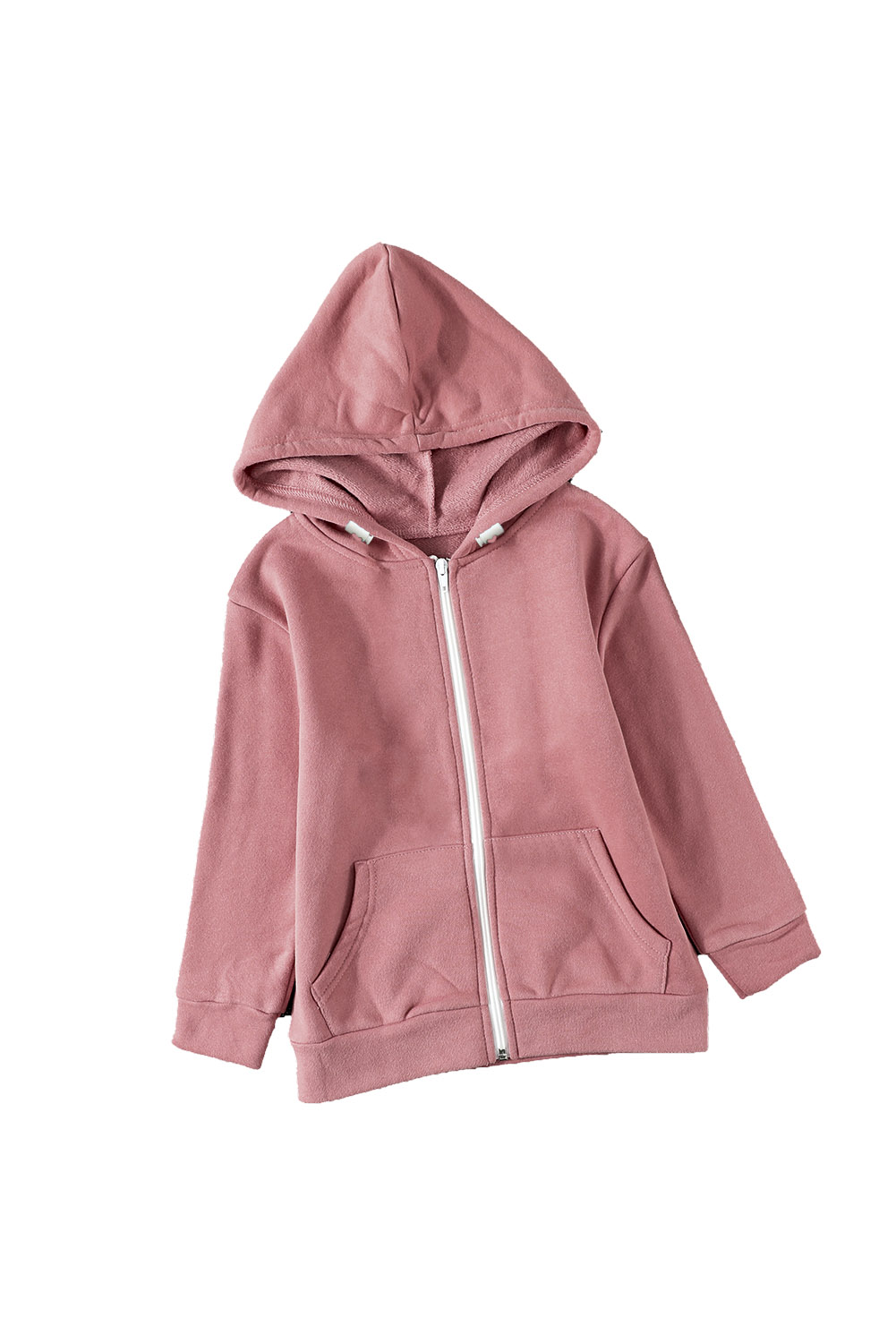 Pink Zipper Hooded Girl’s Coat With Pocket