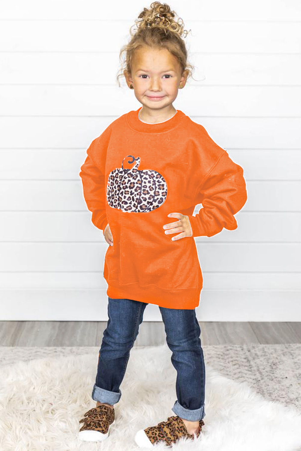 Halloween Pumpkin Print Parent-Child Matching Girls Pullover Sweatshirt